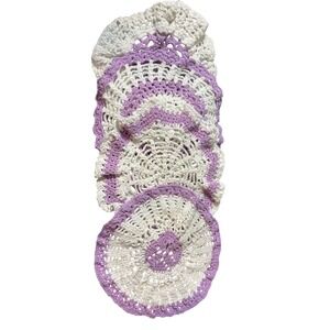 Set of 4 Purple and‎ White Doilies approx 7-8 inches wide each